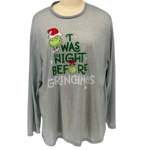 Briefly Stated Dr. Seuss The Grinch Pajama Top Gray Grinchmas Long Sleeve 3XL